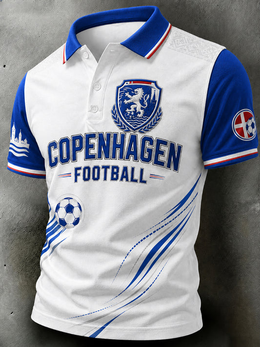 Mænds poloshirt med korte ærmer og fodboldprint