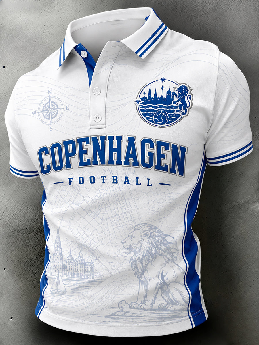 Mænds kortærmede Polo skjorte med fodbold print