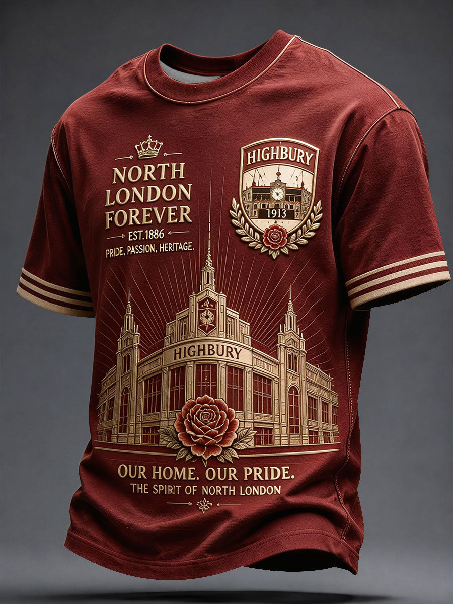 Herrernes Highbury-stolte fodboldelsker-T-shirt med nordlondoner-motiv