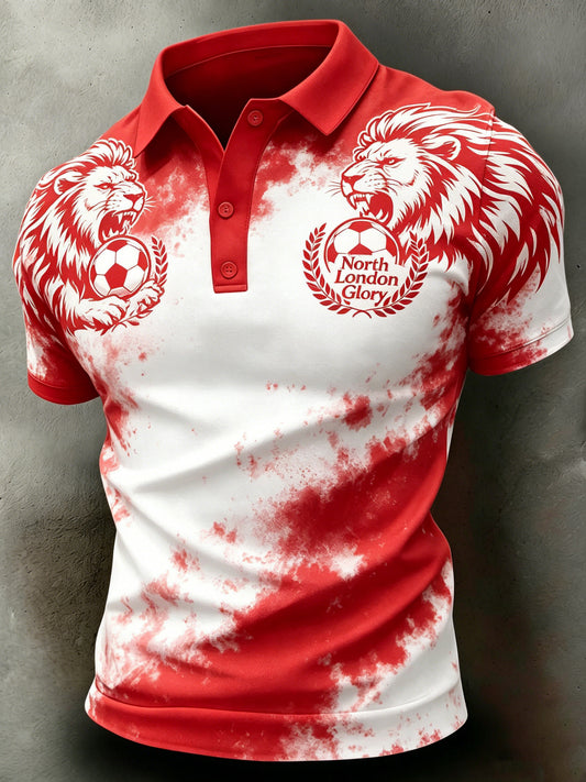 Herre fodbold heppende kunsttryk poloshirt