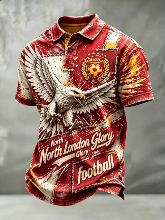 Herre fodbold heppende kunsttryk poloshirt