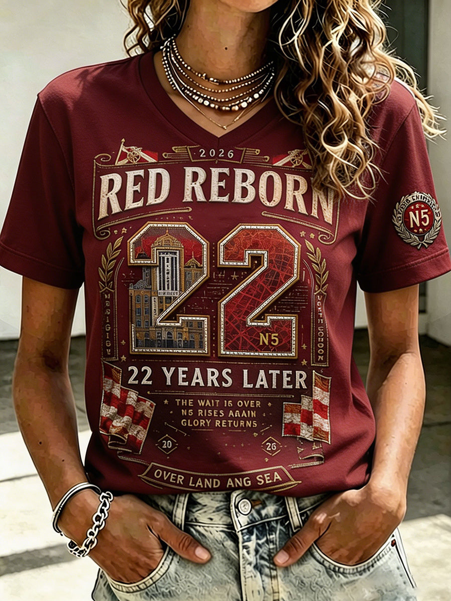 Kvinder North London 22 Red Reborn Fodbold Lover Printed T-shirt