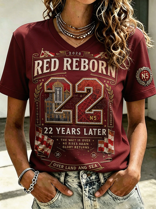 Kvinder North London 22 Red Reborn Fodbold Lover Printed T-shirt