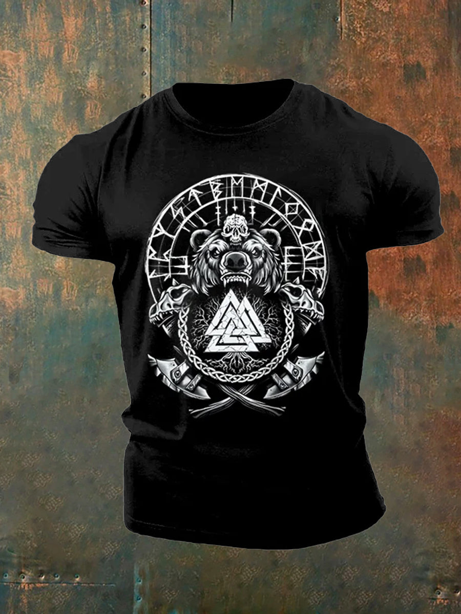Vintage vikingetidskunstprint-T-shirt til mænd