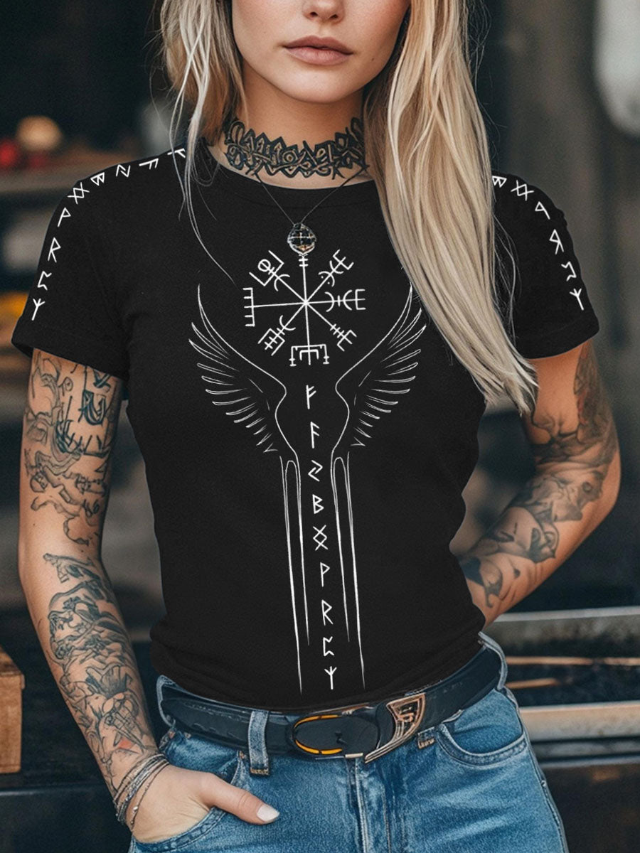 Kvinders Viking Inspireret Print Kort ærme T-shirt