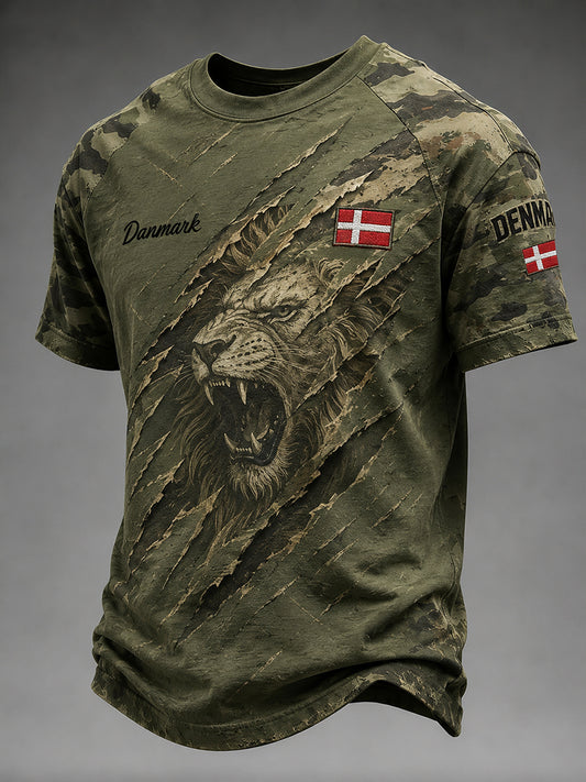 Mænds retro militær camouflageprint t-shirt med korte ærmer