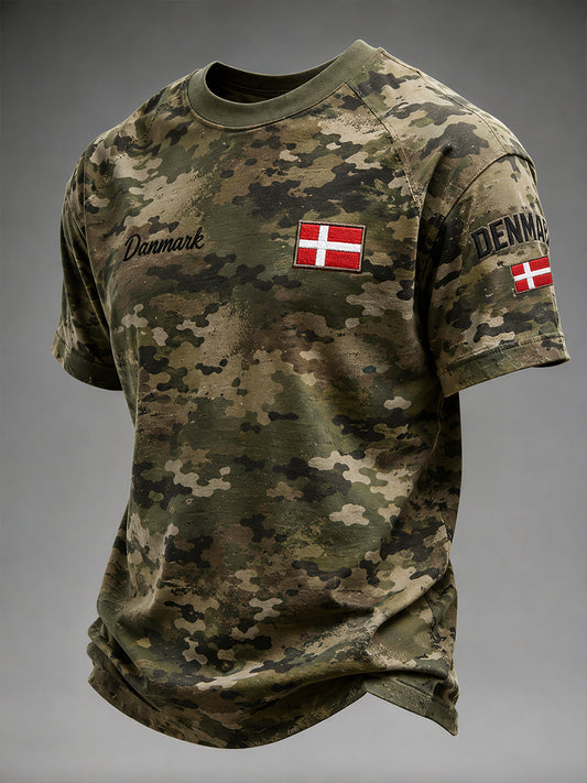 Mænds Retro militær camouflage Print kortærme T-shirt