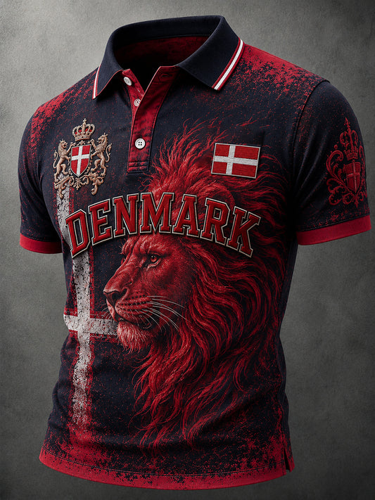 Mænds nødlidende løve print kortærmede Polo skjorte