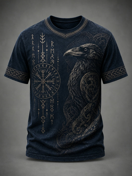 Mænds Retro vikingelement Print Kortærme T-shirt