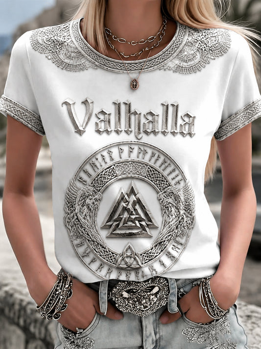 Kvinders Valhalla-printet t-shirt