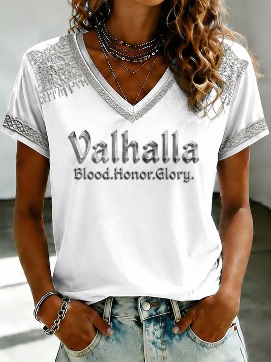Kvinder Valhalla Trykt V-hals T-shirt