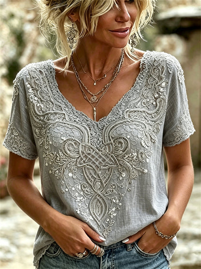 Kvinders stilfulde Viking Celtic Knud Art Print linned kortærmet T-shirte