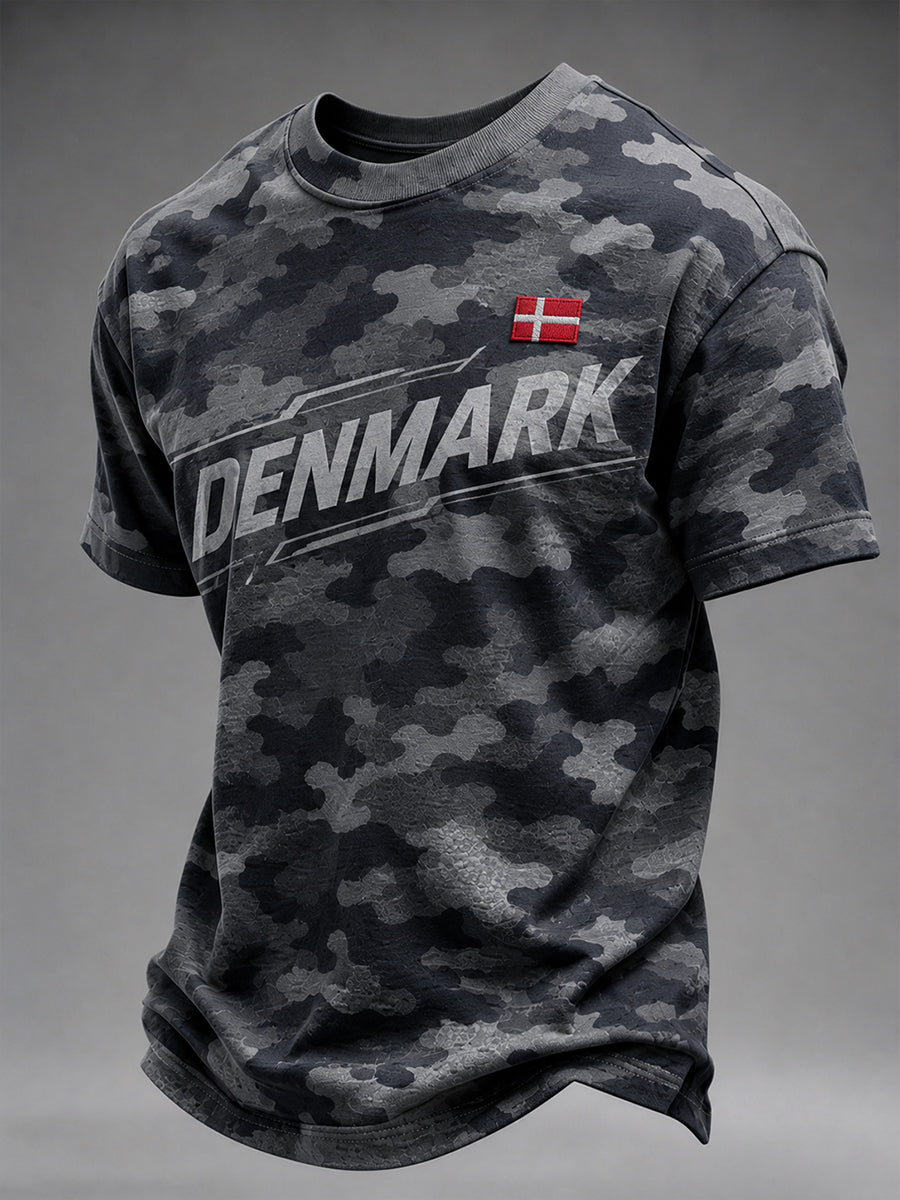 Mænds retro camouflageprint t-shirt med korte ærmer