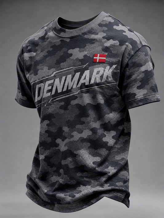 Mænds retro camouflageprint t-shirt med korte ærmer