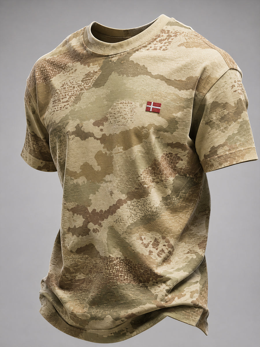 Mænds retro camouflageprint t-shirt med korte ærmer