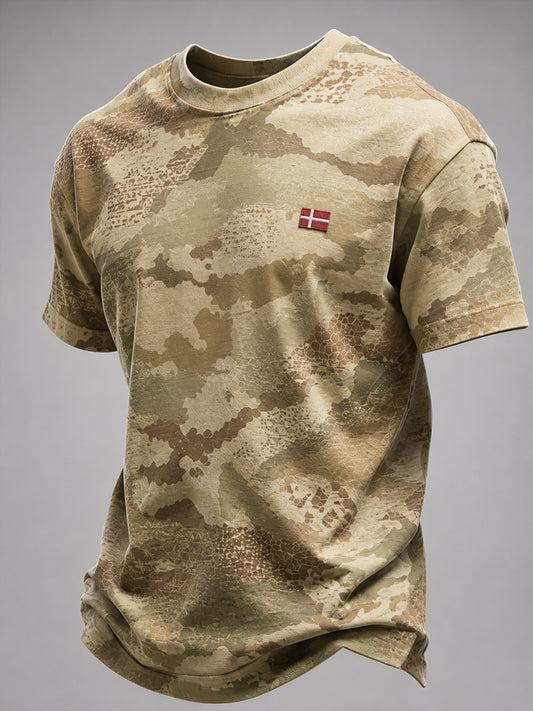 Mænds retro camouflageprint t-shirt med korte ærmer