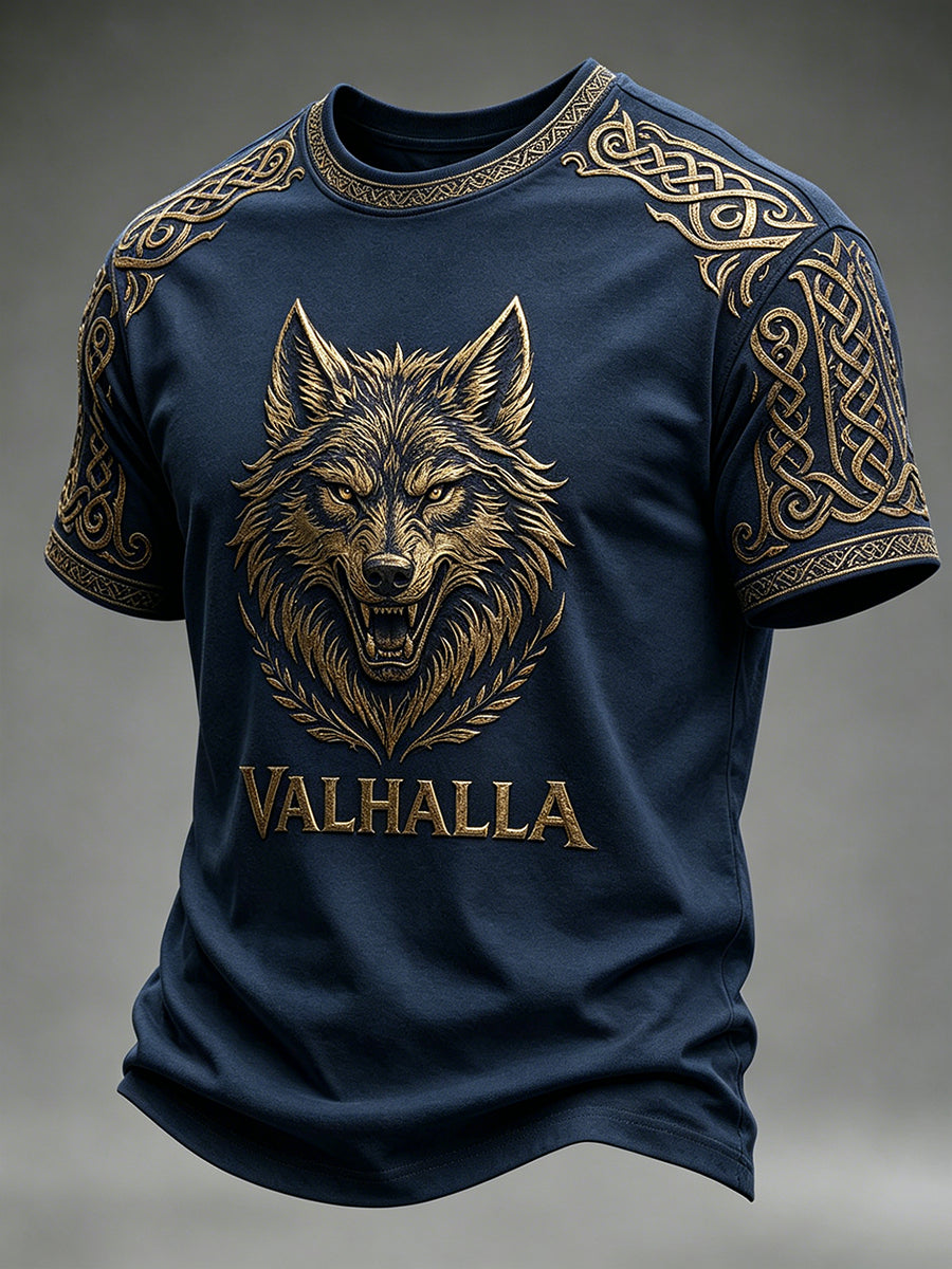Mænds retro vikingemotiv-print t-shirt med korte ærmer