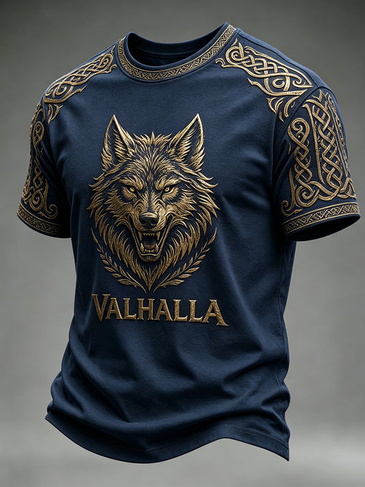 Mænds retro vikingemotiv-print t-shirt med korte ærmer