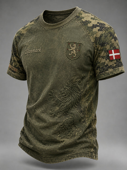 Mænds lidt camouflage Løve Print kortærme T-shirt