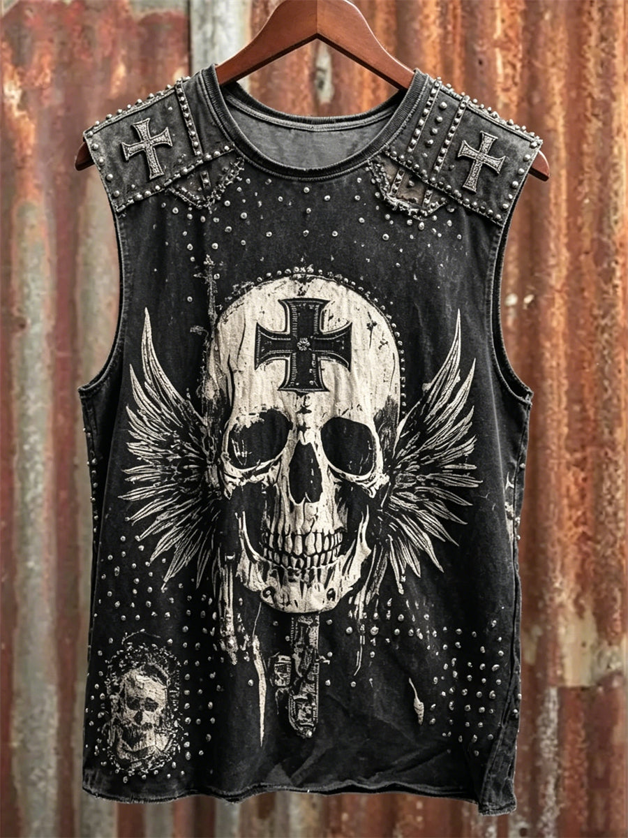 Mænds Rock Style Cross & Skull med vinger Art Print Racket Veste