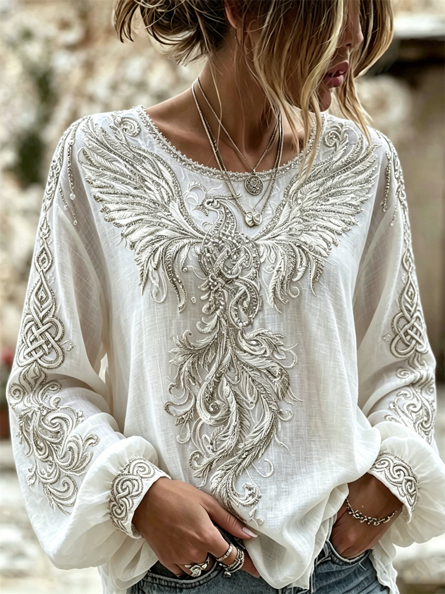 Kvinders klasse Phoenix Celtic Knud Print bomuld-Linen skjorte