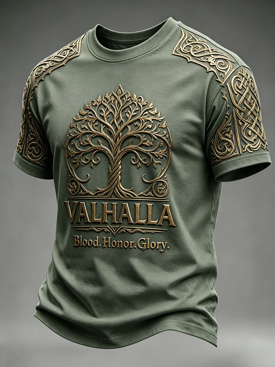 Mænds retro vikingemotiv-print t-shirt med korte ærmer