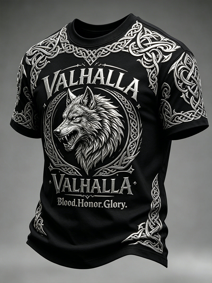 Mænds retro vikingemotiv-print t-shirt med korte ærmer