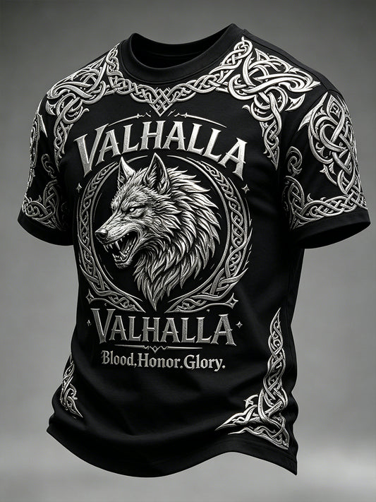 Mænds retro vikingemotiv-print t-shirt med korte ærmer