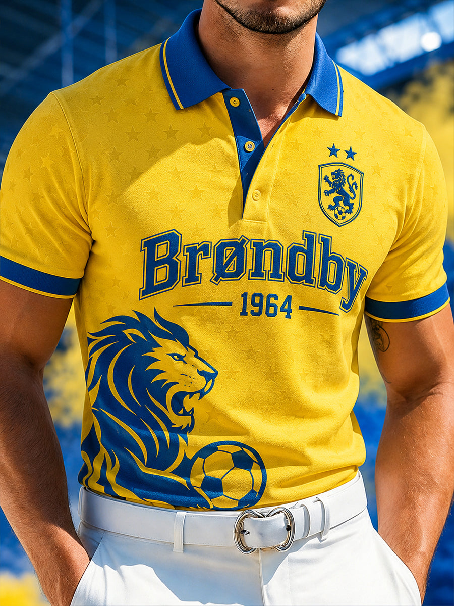 Mænds poloshirt med korte ærmer og fodboldprint