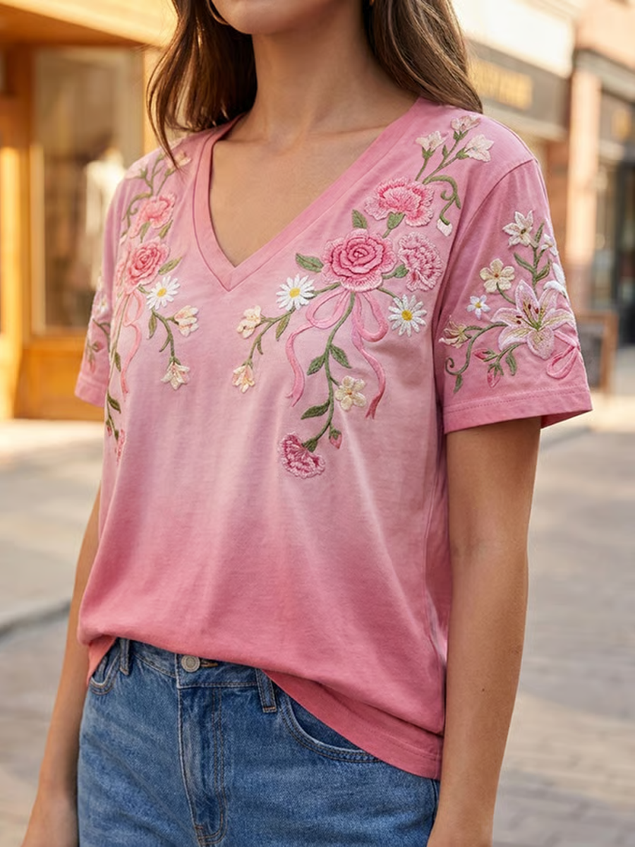 Kvinder Pink blomster print kortærmet T-shirt