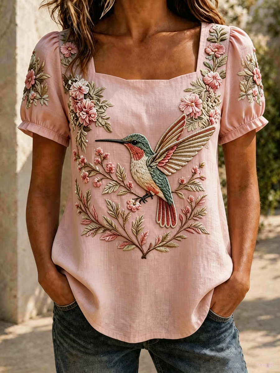 Kvindernes blomsterprint T-shirt med korte ærmer