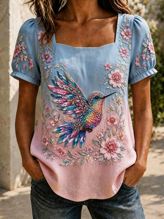 Damens blomster print kortærmet T-shirt