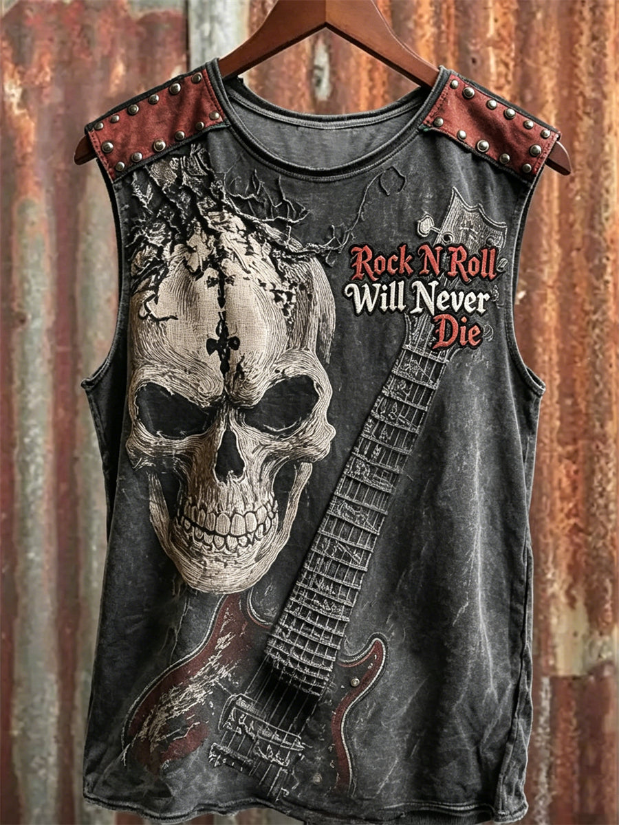 Mænds rock N roll vil aldrig dø Skull & Guitar Print racket Vesten