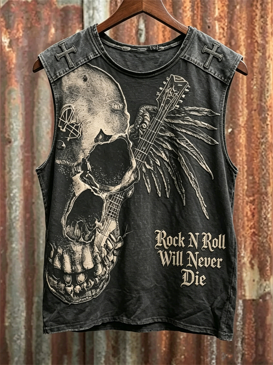 Mænds Vintage Rock N Roll vil aldrig dø Skull med vinger Print racket Veste