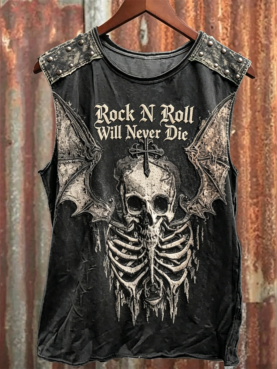 Mænds rock N roll vil aldrig dø skelet med vinger Print racket Veste