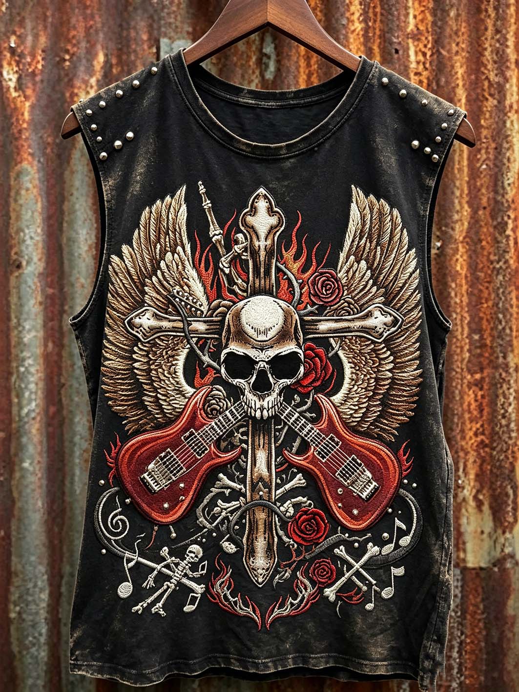 Mænds retro rock musik kranie element trykt veste