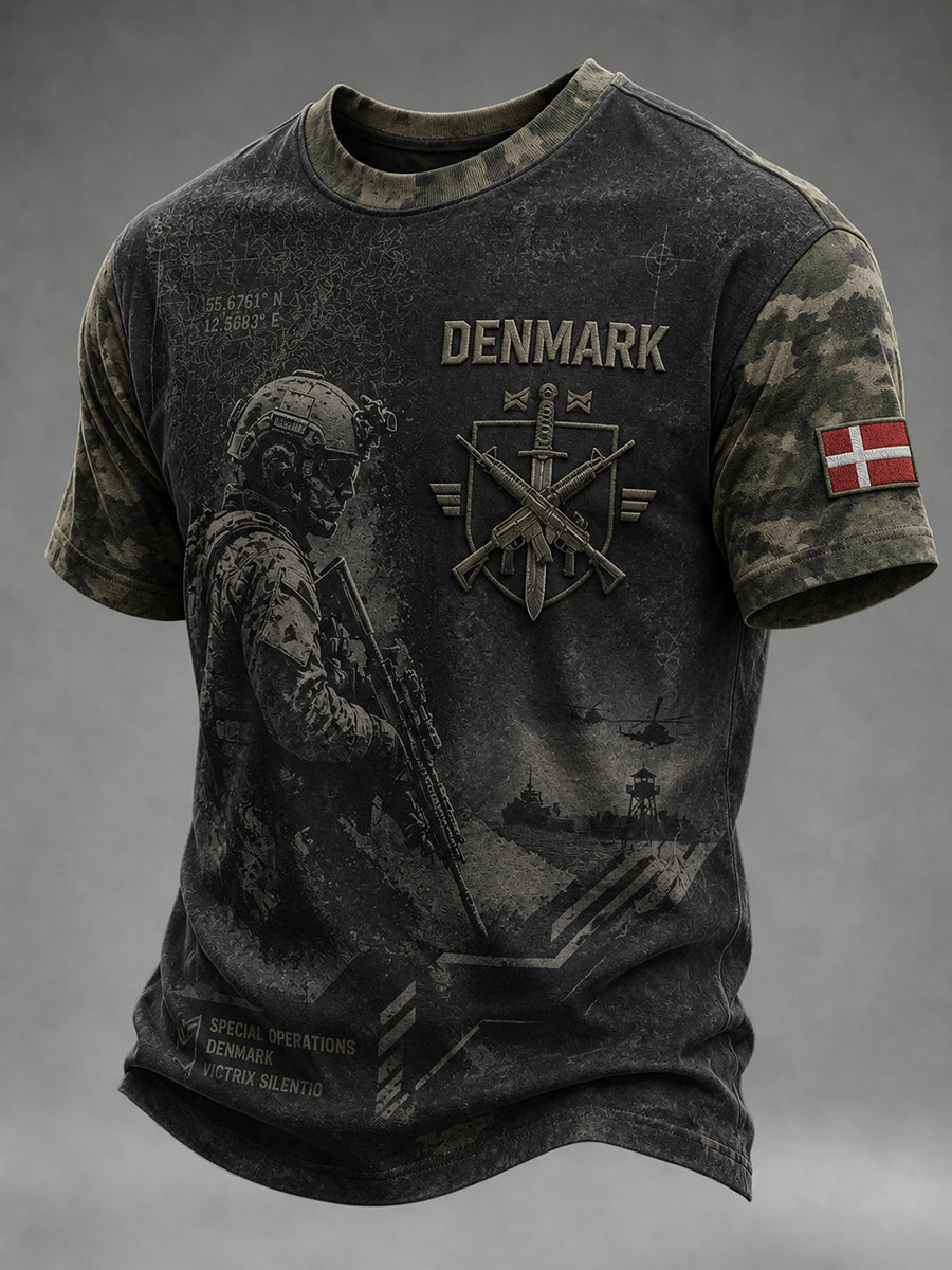 Mænds retro camouflageprint t-shirt med korte ærmer
