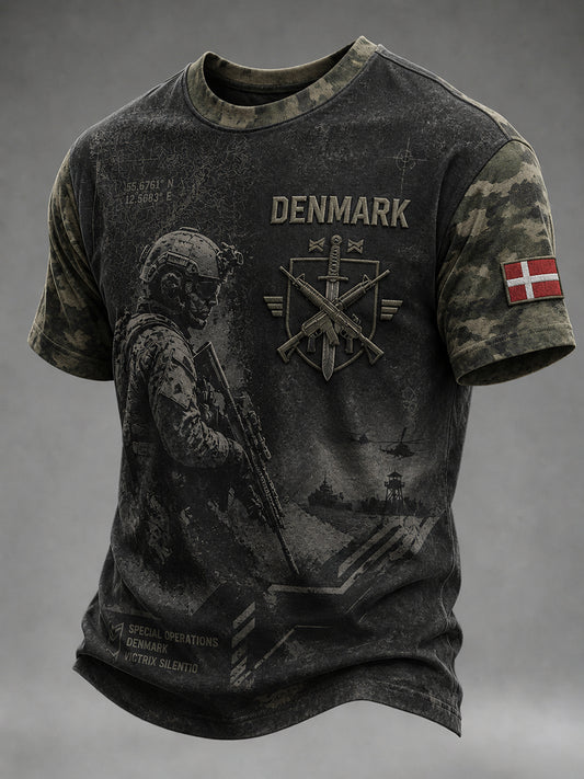Mænds retro camouflageprint t-shirt med korte ærmer