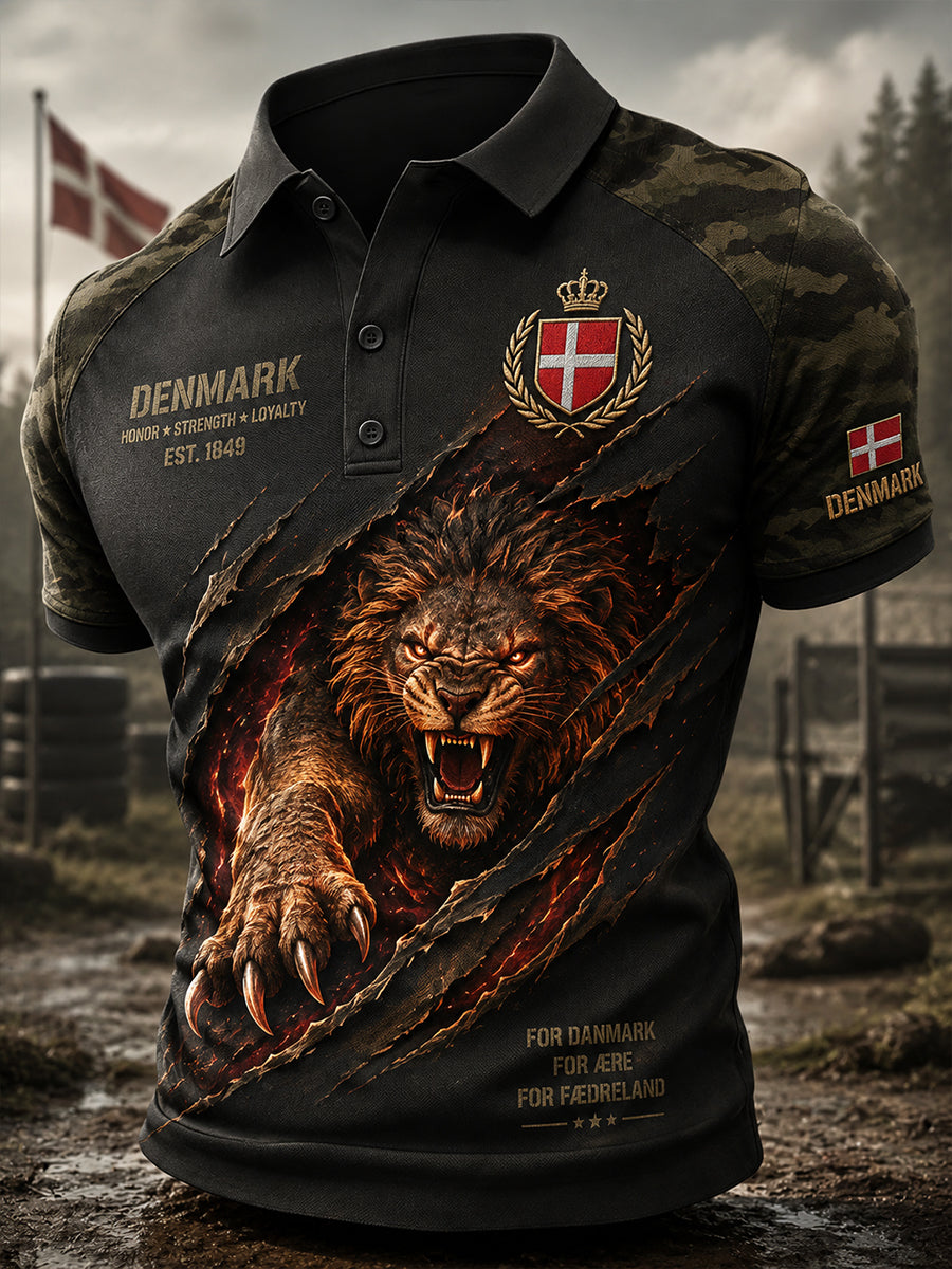 Mænds Retro Camouflage Print Kort-ærme Polo skjorte