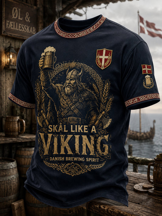 Mænds øltema printet t-shirt med korte ærmer
