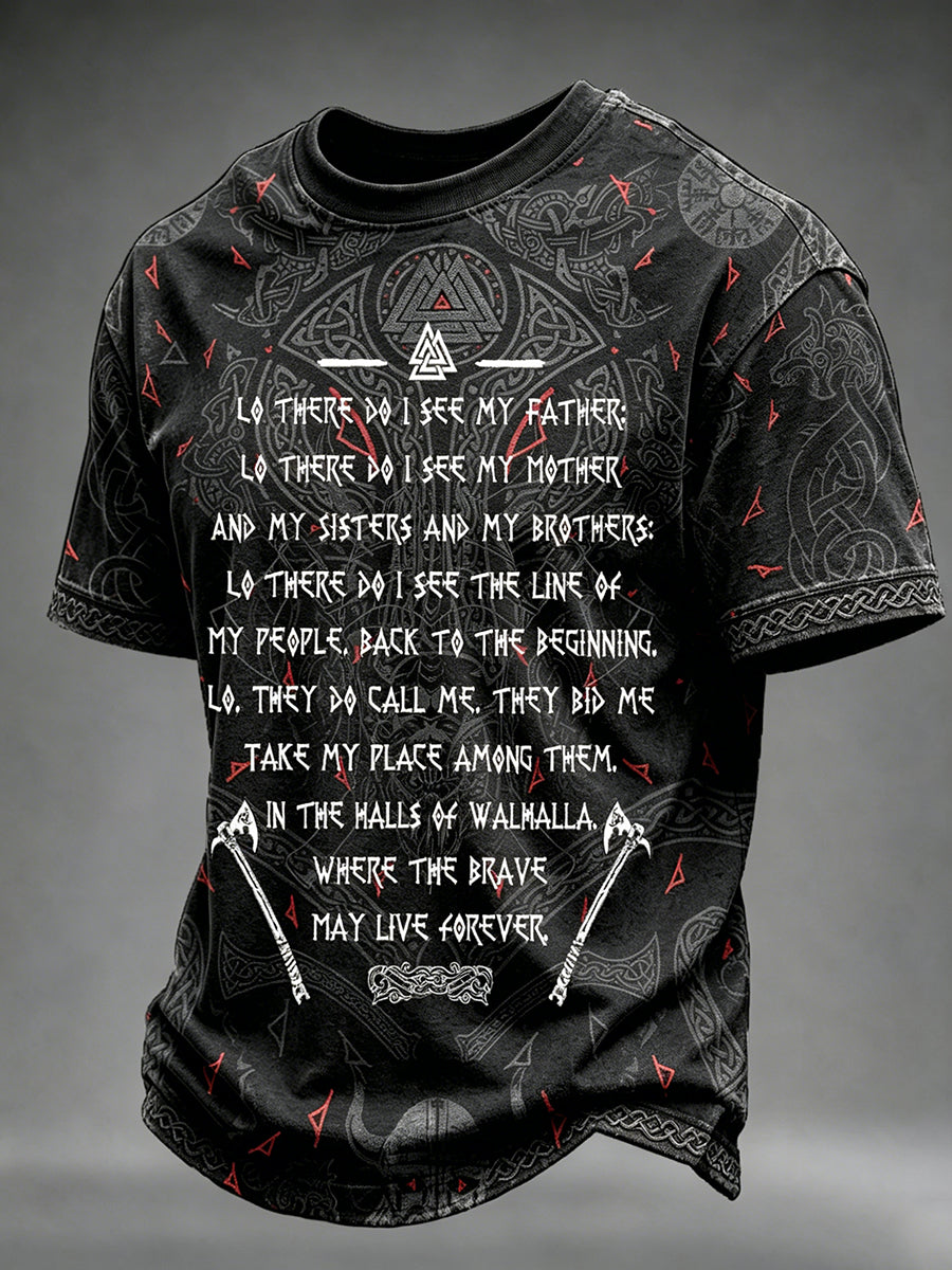Mænds Viking kriger Norse Odin Økser Valhalla Bøn Før kamp Print Korte ærmer T-shirt