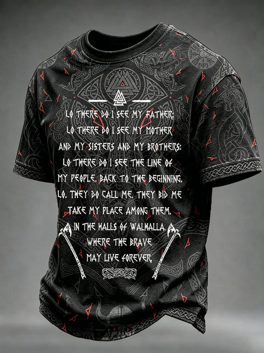 Mænds Viking kriger Norse Odin Økser Valhalla Bøn Før kamp Print Korte ærmer T-shirt