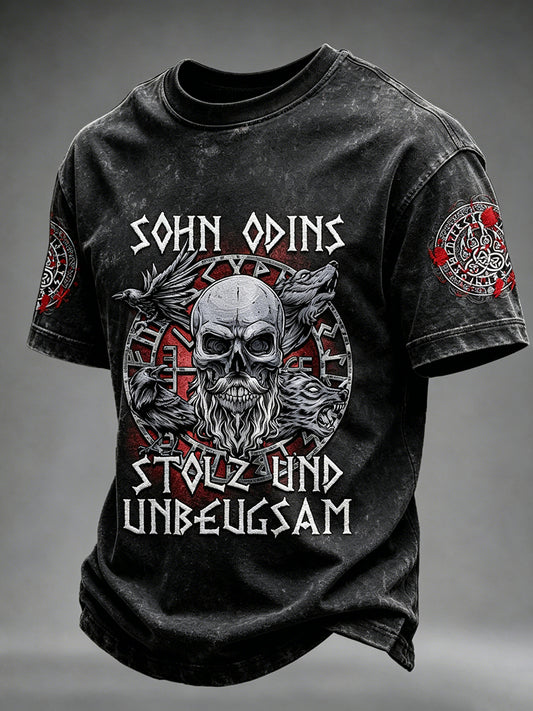 Herrens Viking Odin Viking Valhalla Skull Print Korte ærmer T-shirt