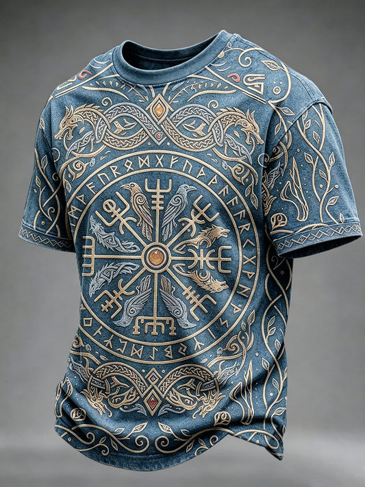 Mænds Vintage Viking kompas mønster Print korte ærmer T-shirte