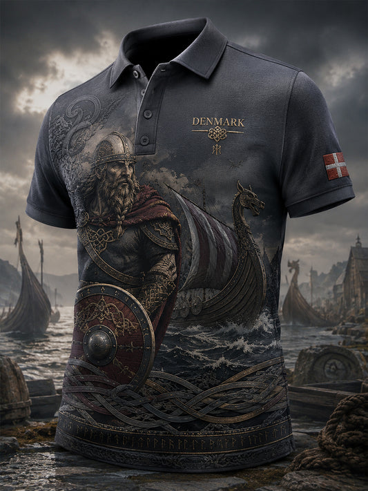 Mænds Retro Viking element Print Kort-ærme Polo skjorte