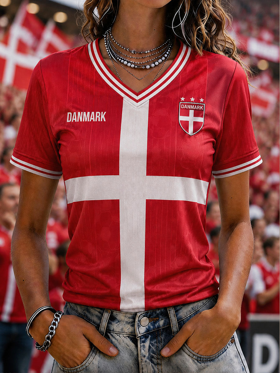 Damefodbold-T-shirt med korte ærmer fra Denmark
