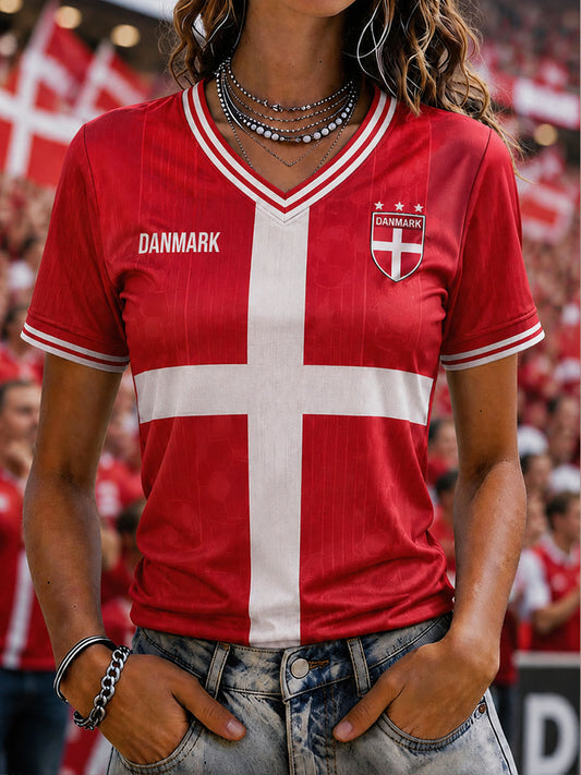 Damefodbold-T-shirt med korte ærmer fra Denmark