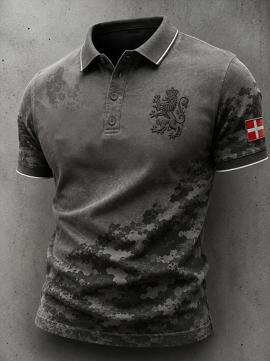 Mænds nødlidende militær funktionelle taktisk print Short-Sleeve Polo skjorte