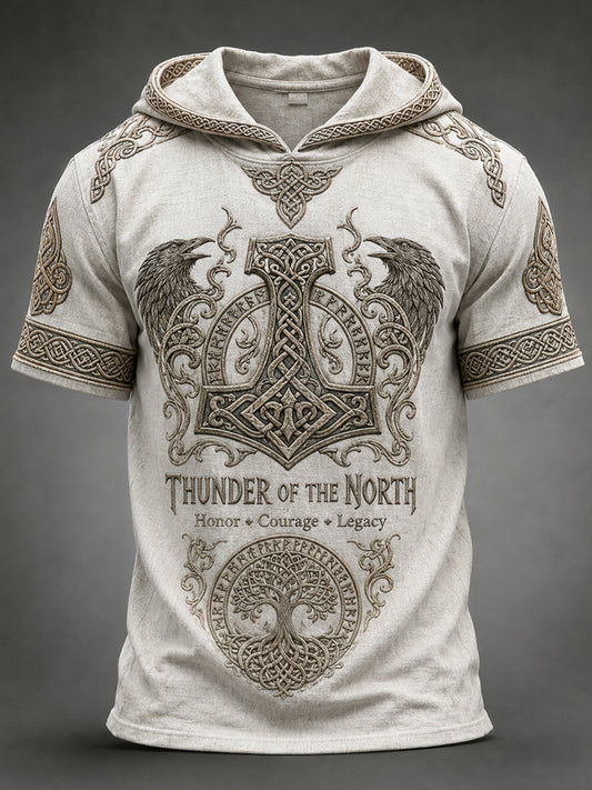 Mænds Retro Viking Print Kort-ærme hættet øverst