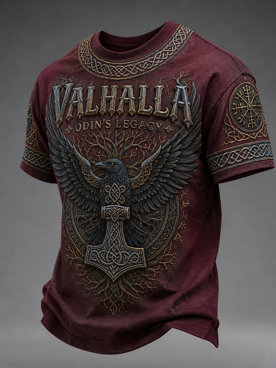 Mænds Retro vikingelement Print Kortærme T-shirt